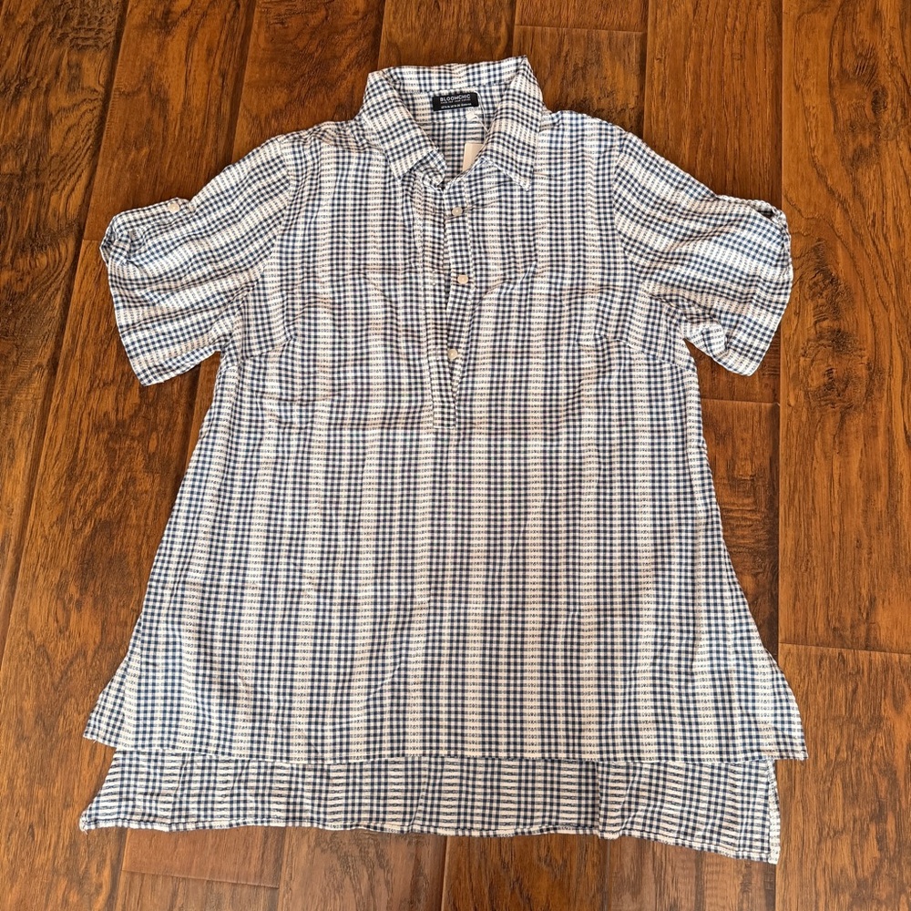 BloomChic Navy and White Plaid Casual Shirt NWT 14-16